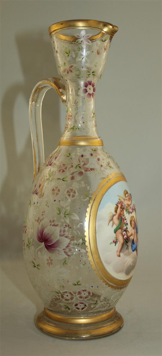 A Bohemian enamelled glass ewer, late 19th century, 29.5cm